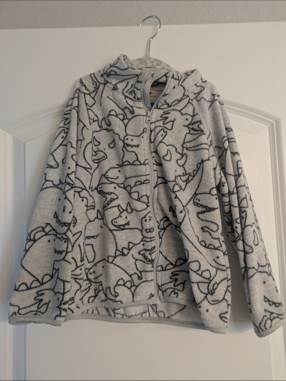 H&M Gray and Black Dinosaur Print Fleece Hoodie